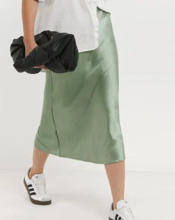 Soft Green Satin Slip Maxi Skirt