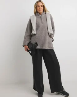 Soft Grey Borg Longline Quarter Zip Jacket