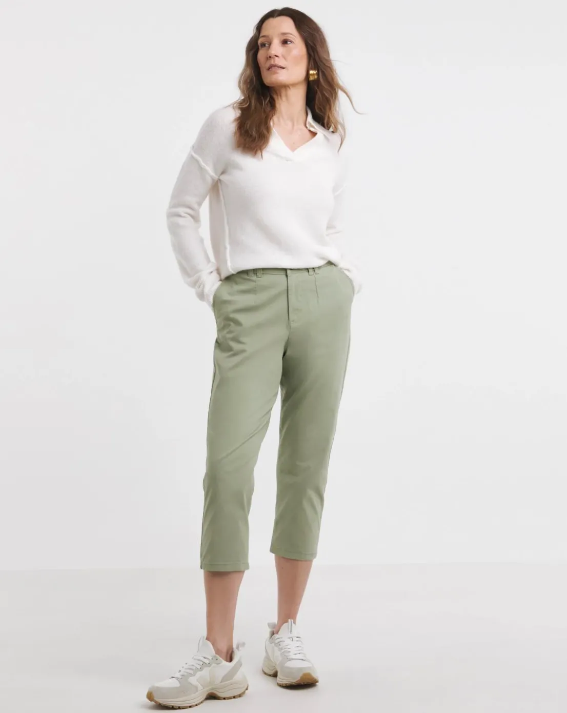 Soft Khaki Stretch Cropped Chino Trouser