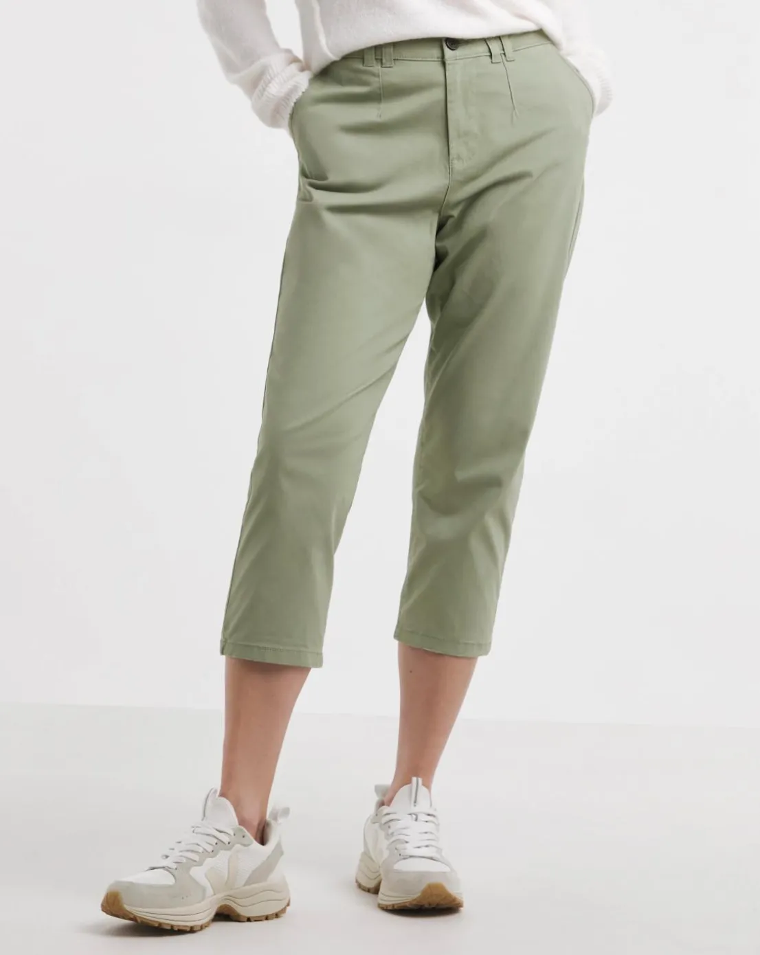Soft Khaki Stretch Cropped Chino Trouser