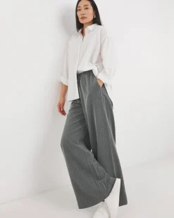 Soft Pull On Grey Pinstripe Wide Leg Trousers