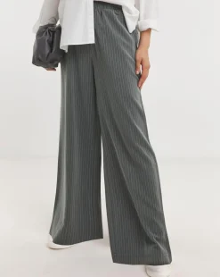 Soft Pull On Grey Pinstripe Wide Leg Trousers
