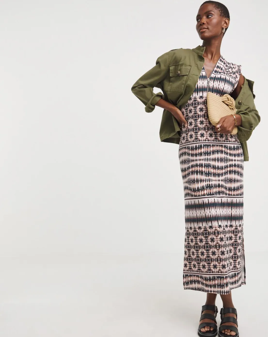 Soft Touch Jersey Midi Dress With Zip Front