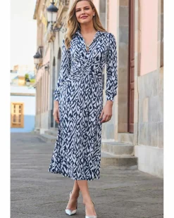 Sosandar Abstract Print Twist Detail Jersey Midi Dress