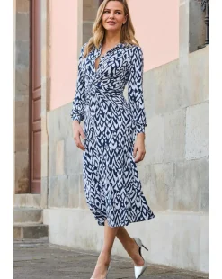 Sosandar Abstract Print Twist Detail Jersey Midi Dress