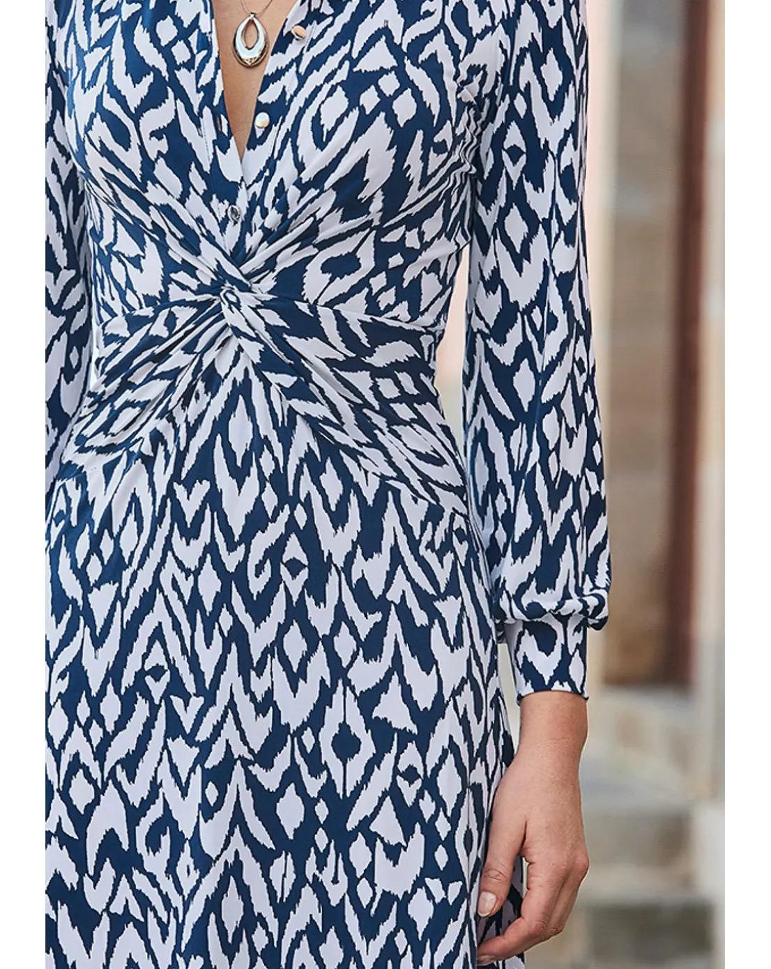 Sosandar Abstract Print Twist Detail Jersey Midi Dress