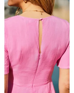 Sosandar Angel Sleeve Wrap Linen Buckle Detail Midi Dress