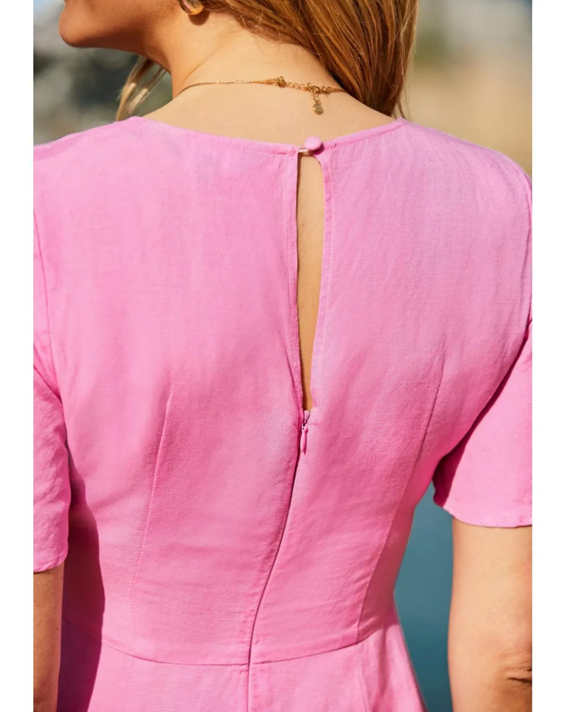 Sosandar Angel Sleeve Wrap Linen Buckle Detail Midi Dress