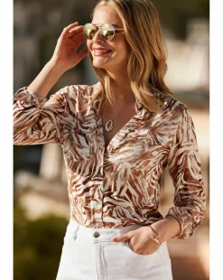 Sosandar Animal Print Relaxed Utility Shirt