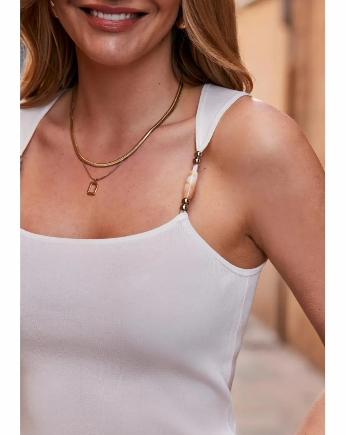 Sosandar Bead Detail Strappy Knit Top