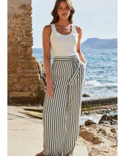 Sosandar Black and White Stripe Wide Leg Trousers