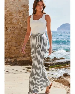 Sosandar Black and White Stripe Wide Leg Trousers
