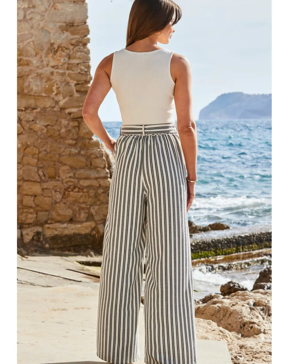 Sosandar Black and White Stripe Wide Leg Trousers