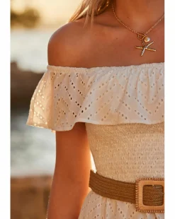 Sosandar Broderie Bardot Belted Midi Dress