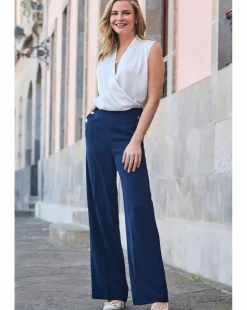 Sosandar Button Detail Wide Leg Trouser