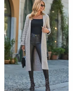 Sosandar Cable Button Cuff Maxi Cardi