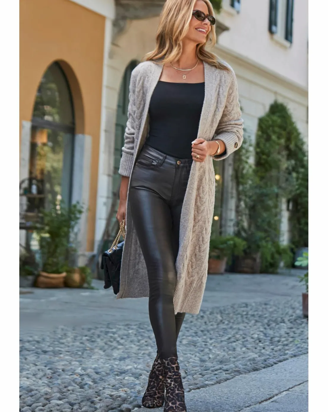 Sosandar Cable Button Cuff Maxi Cardi