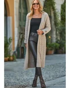 Sosandar Cable Button Cuff Maxi Cardi