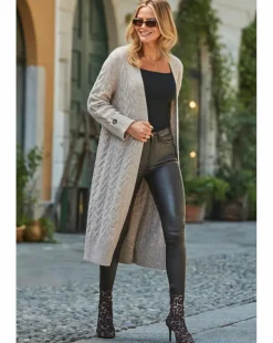 Sosandar Cable Button Cuff Maxi Cardi