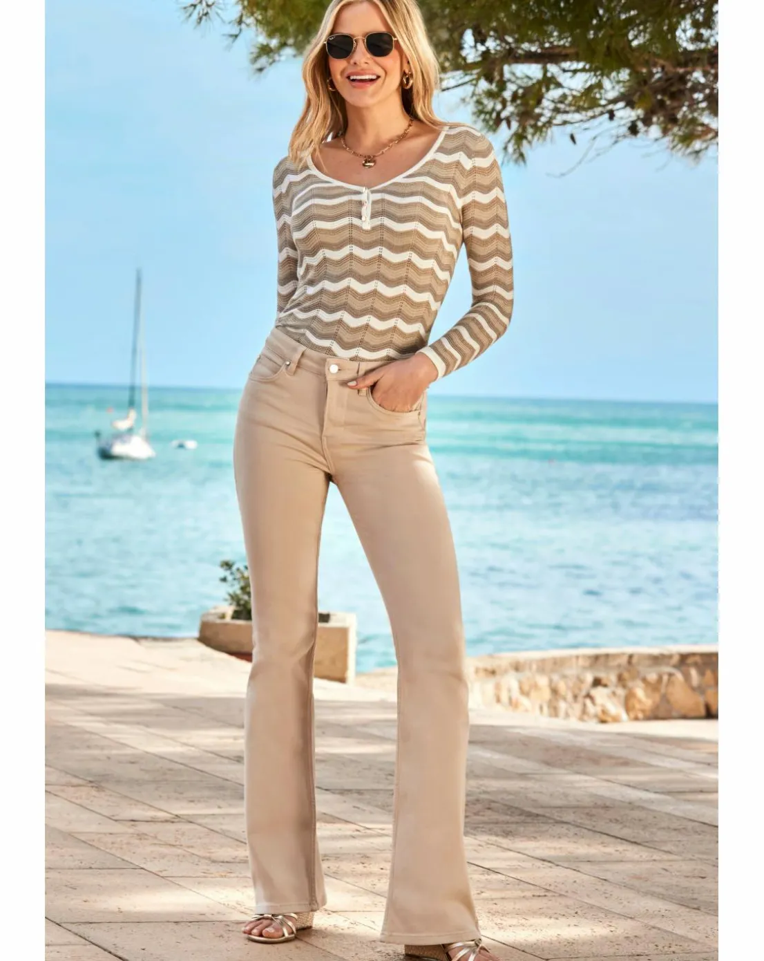 Sosandar Chevron Stripe Square Neck Jumper