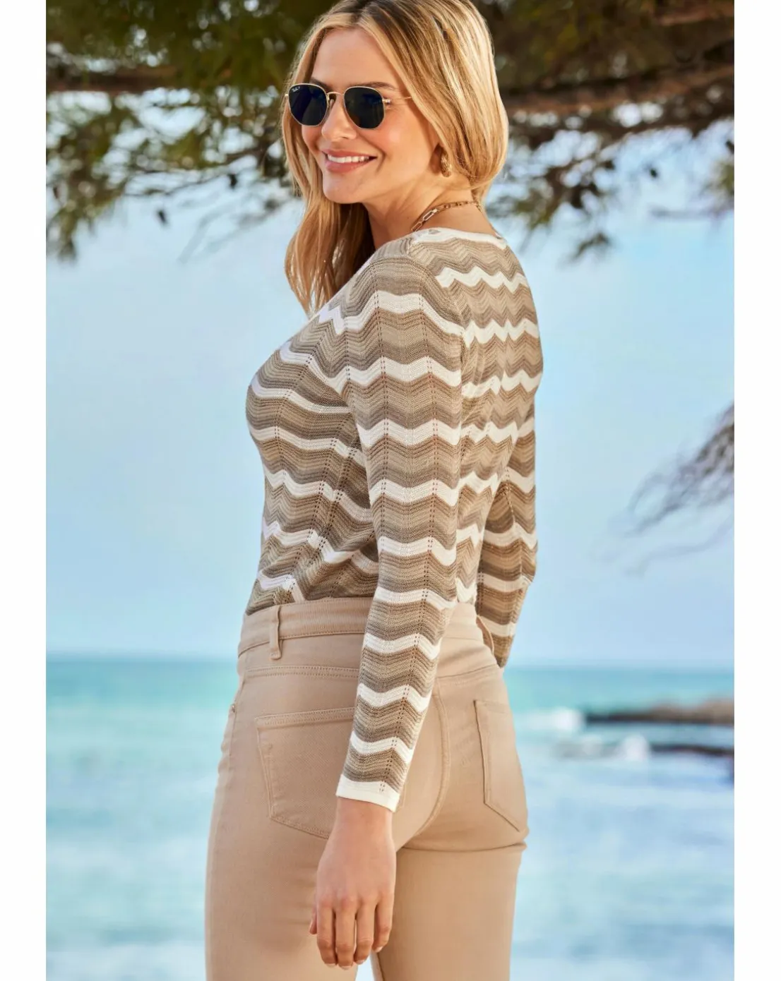 Sosandar Chevron Stripe Square Neck Jumper