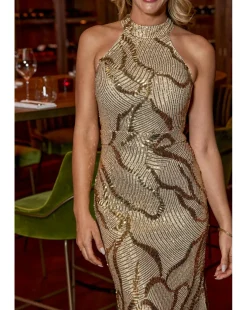 Sosandar Halterneck Sequin Midaxi Dress