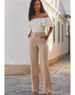 Sosandar Linen Blend Ruffle Sleeve Bardot Top