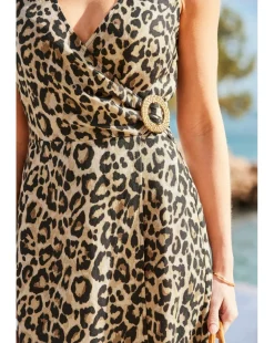 Sosandar Linen Column Wrap Buckle Detail Midi Dress