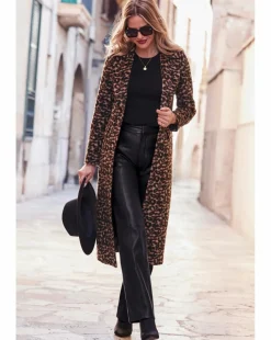 Sosandar Longline Faux Fur Leopard Coat