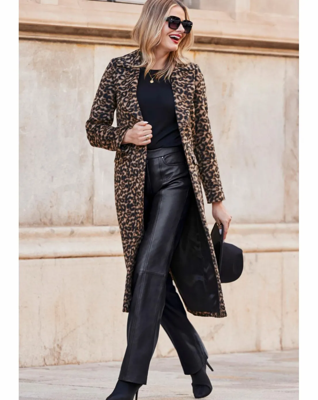 Sosandar Longline Faux Fur Leopard Coat