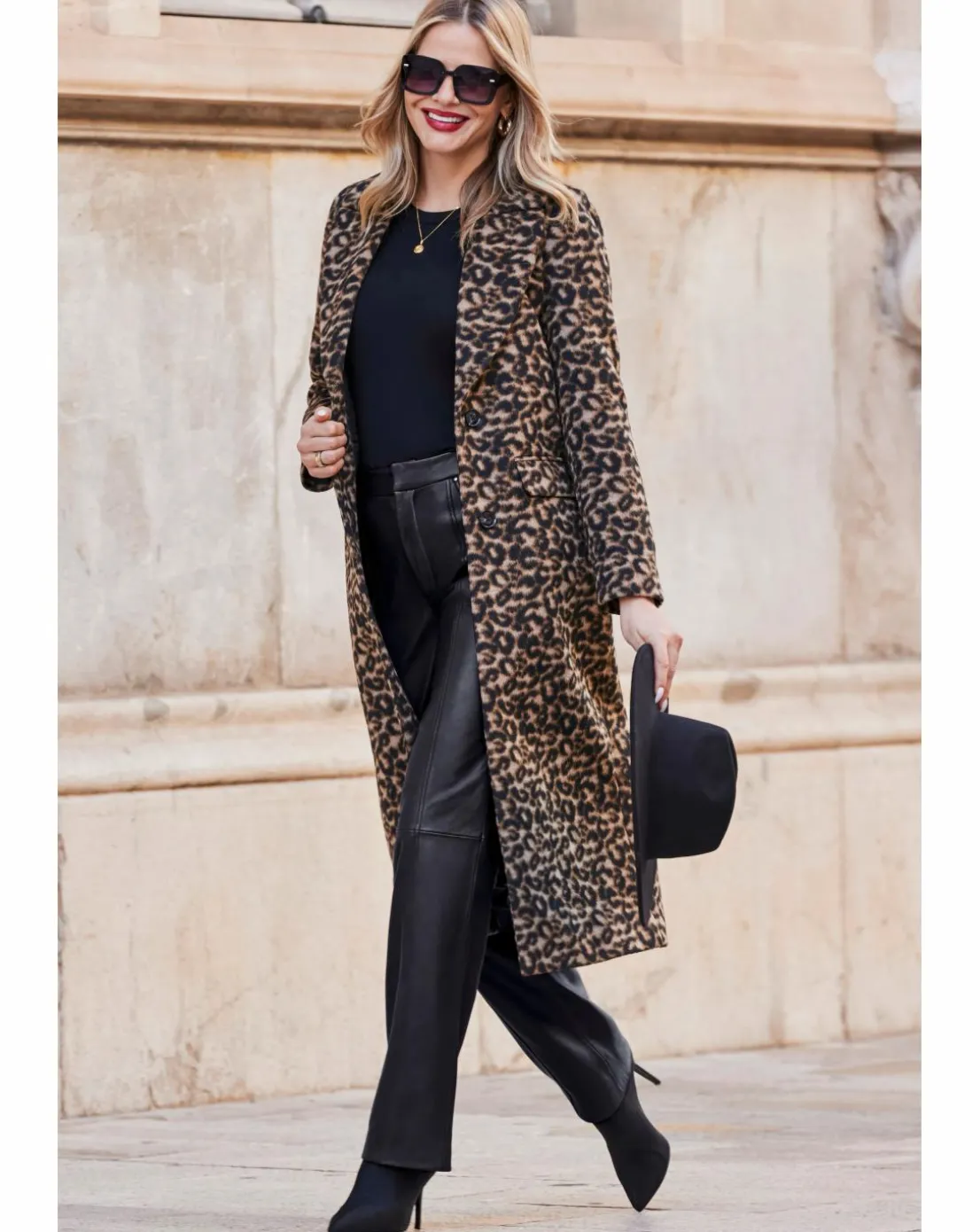 Sosandar Longline Faux Fur Leopard Coat