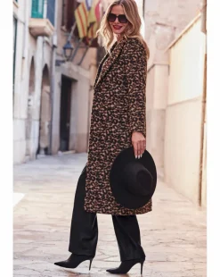 Sosandar Longline Faux Fur Leopard Coat