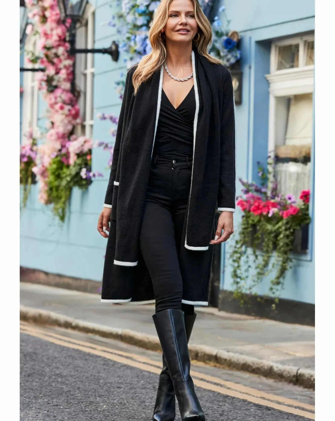 Sosandar Scarf Tipped Midi Cardigan