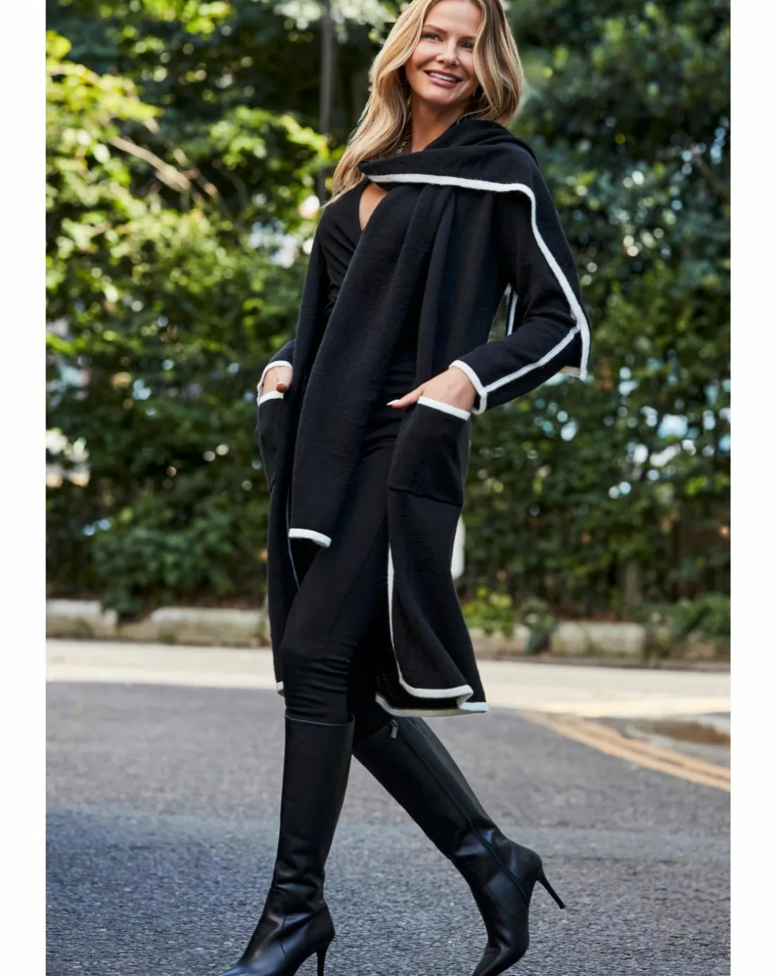 Sosandar Scarf Tipped Midi Cardigan