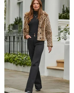 Sosandar Short Faux Fur Leopard Coat