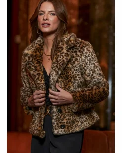 Sosandar Short Faux Fur Leopard Coat