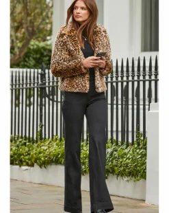 Sosandar Short Faux Fur Leopard Coat