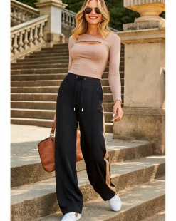 Sosandar Side Stripe Wide Leg Trouser