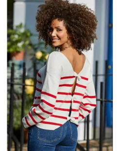 Sosandar Stripe Bow Back Detail Jumper