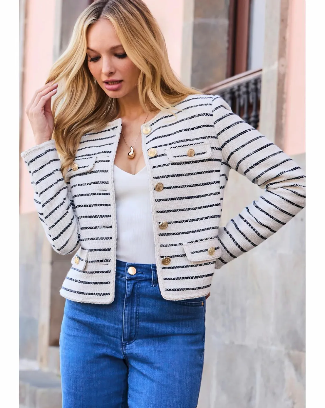 Sosandar Striped Boucle Jacket