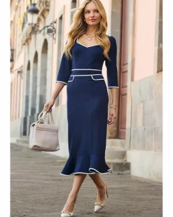 Sosandar Sweetheart Neck Pointe Peplum Midi Dress