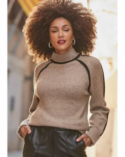 Sosandar Taupe Tipped Turtleneck Jumper