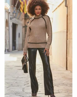 Sosandar Taupe Tipped Turtleneck Jumper
