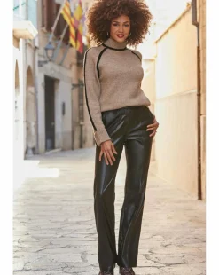 Sosandar Taupe Tipped Turtleneck Jumper