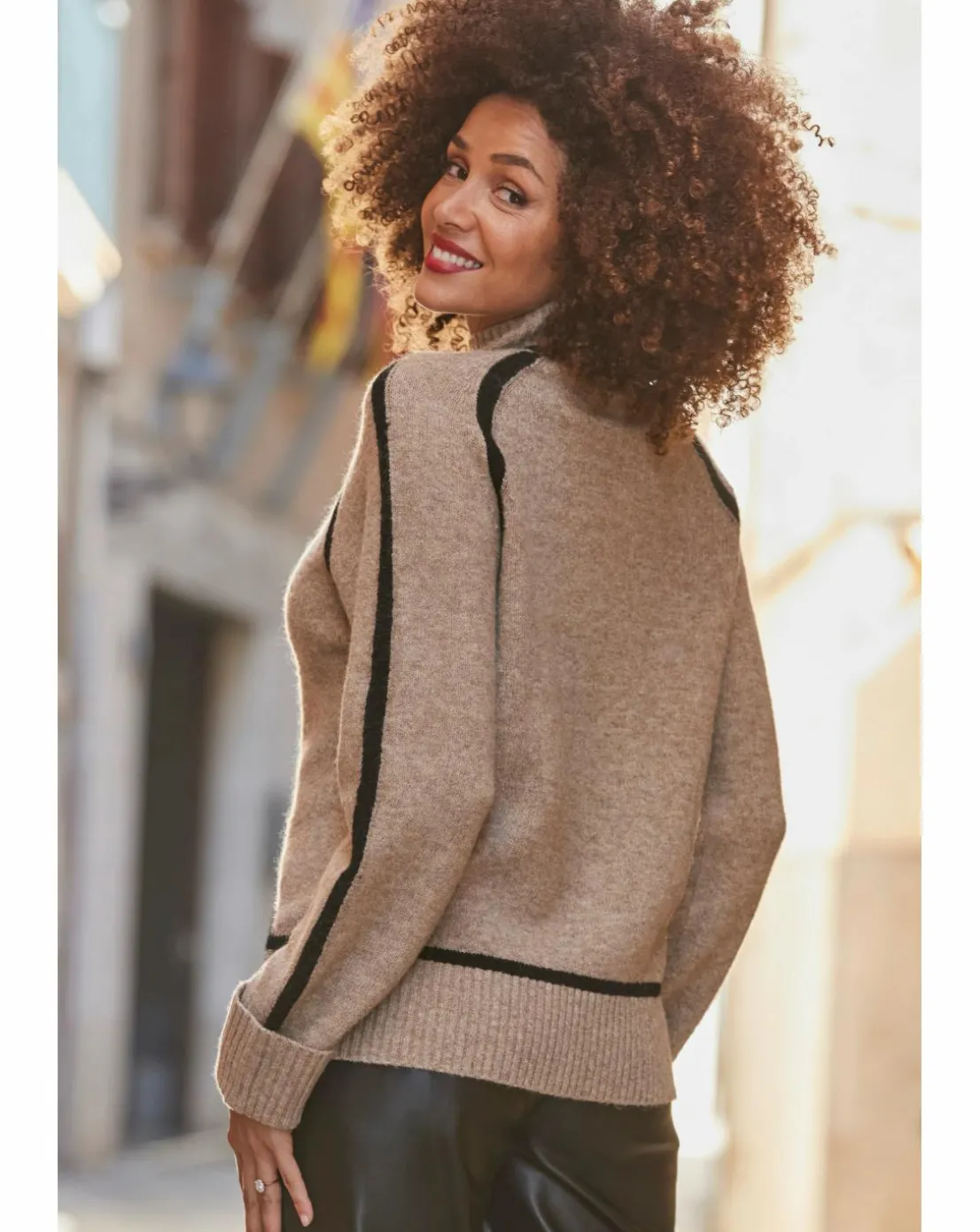 Sosandar Taupe Tipped Turtleneck Jumper