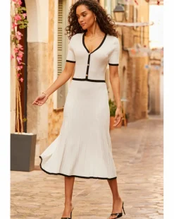 Sosandar Tipped Fit and Flare Midaxi Dress