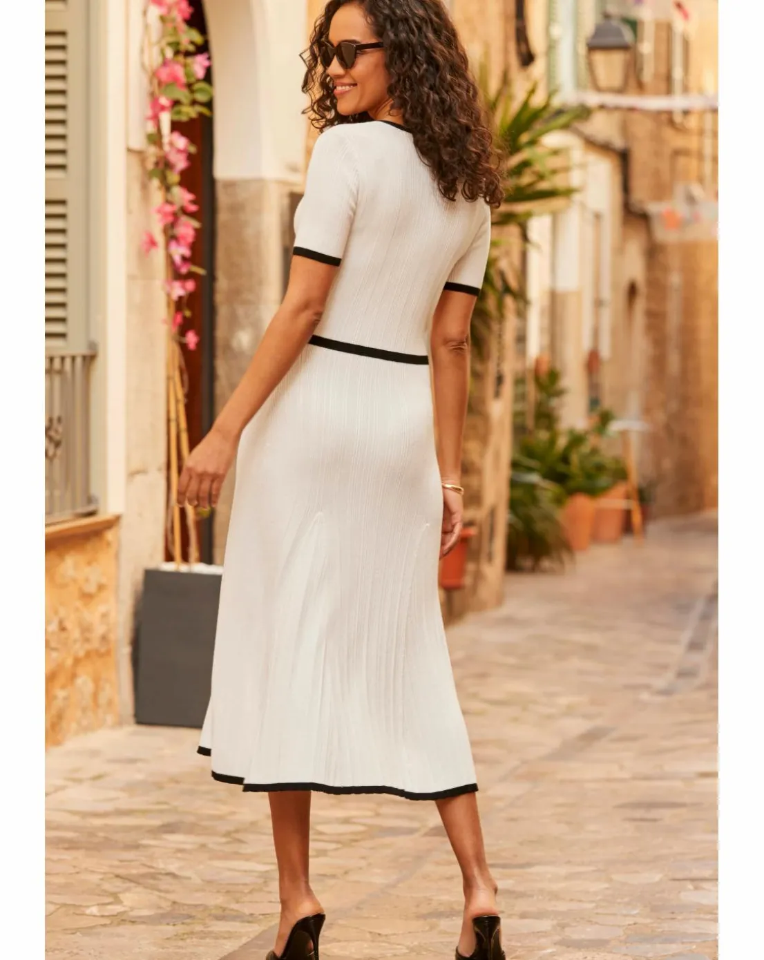 Sosandar Tipped Fit and Flare Midaxi Dress