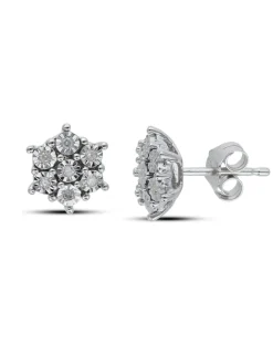 Sterling Silver 0.08ct Diamond Cluster Earrings