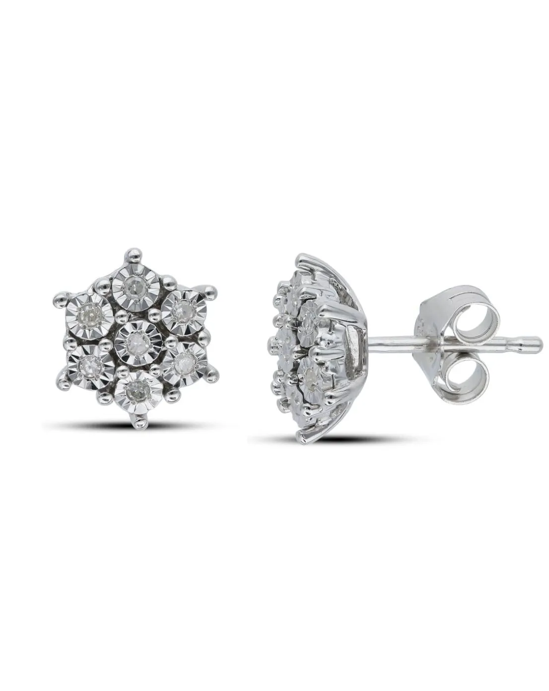 Sterling Silver 0.08ct Diamond Cluster Earrings