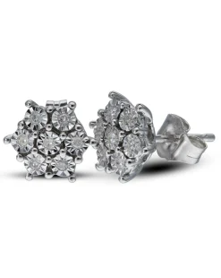 Sterling Silver 0.08ct Diamond Cluster Earrings
